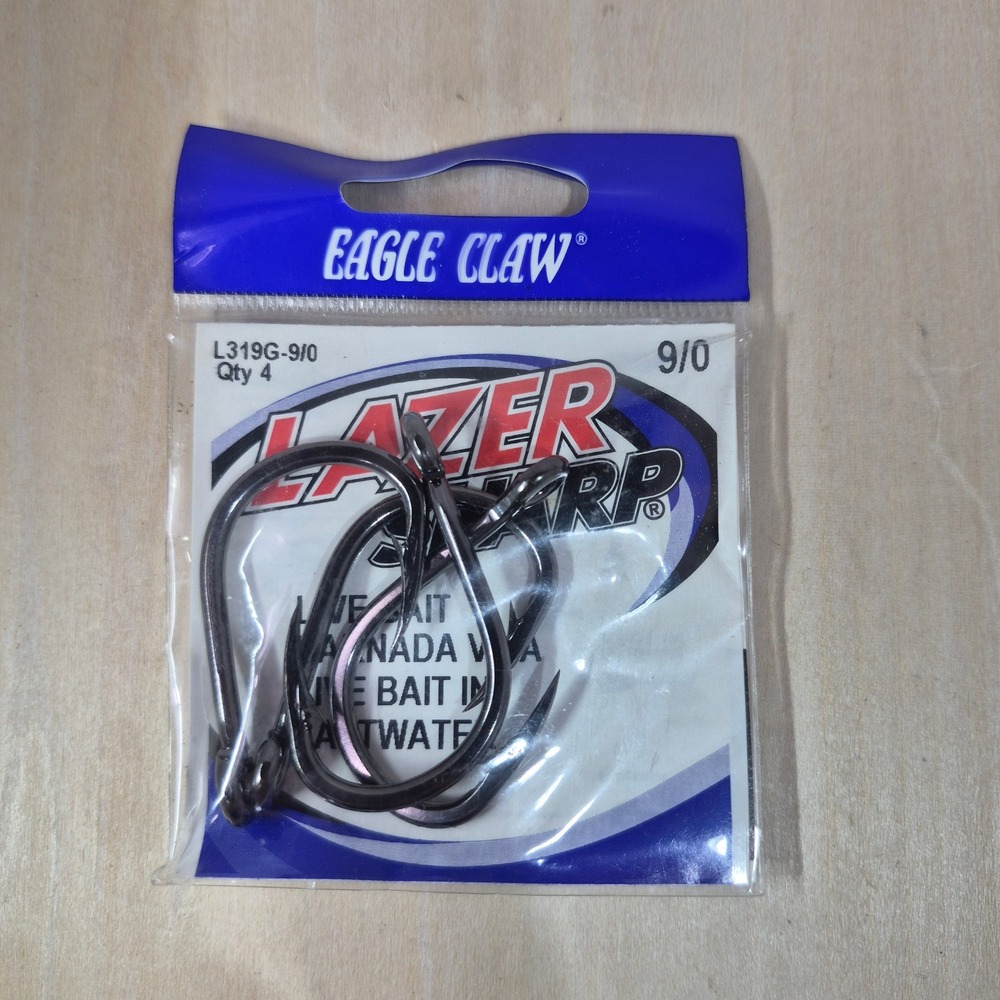 Eagle Claw Lazer Sharp Live Bait Hooks L319G-9/0 Saltwater Fishing 4 Pack USA